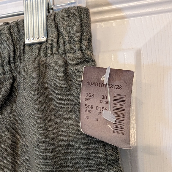 NWT Studio B women's linen relaxed fit elastic waist olive green pants sz M - Picture 3 of 9
